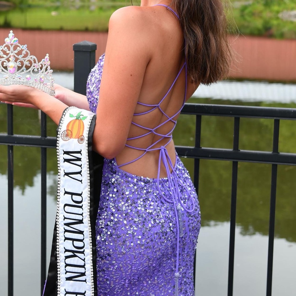 Rachel Allan Lavender Sequin Dress - Picture 2 of 7